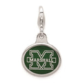 Amore La Vita Sterling Silver Rhodium-plated Polished Enameled Marshall University Charm with Fancy Lobster Clasp