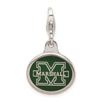 Amore La Vita Sterling Silver Rhodium-plated Polished Enameled Marshall University Charm with Fancy Lobster Clasp