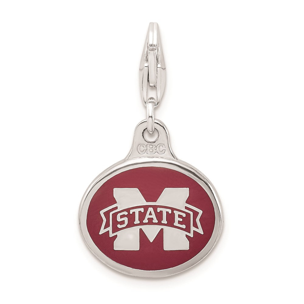 Amore La Vita Sterling Silver Rhodium-plated Polished Enameled Mississippi State University Charm with Fancy Lobster Clasp