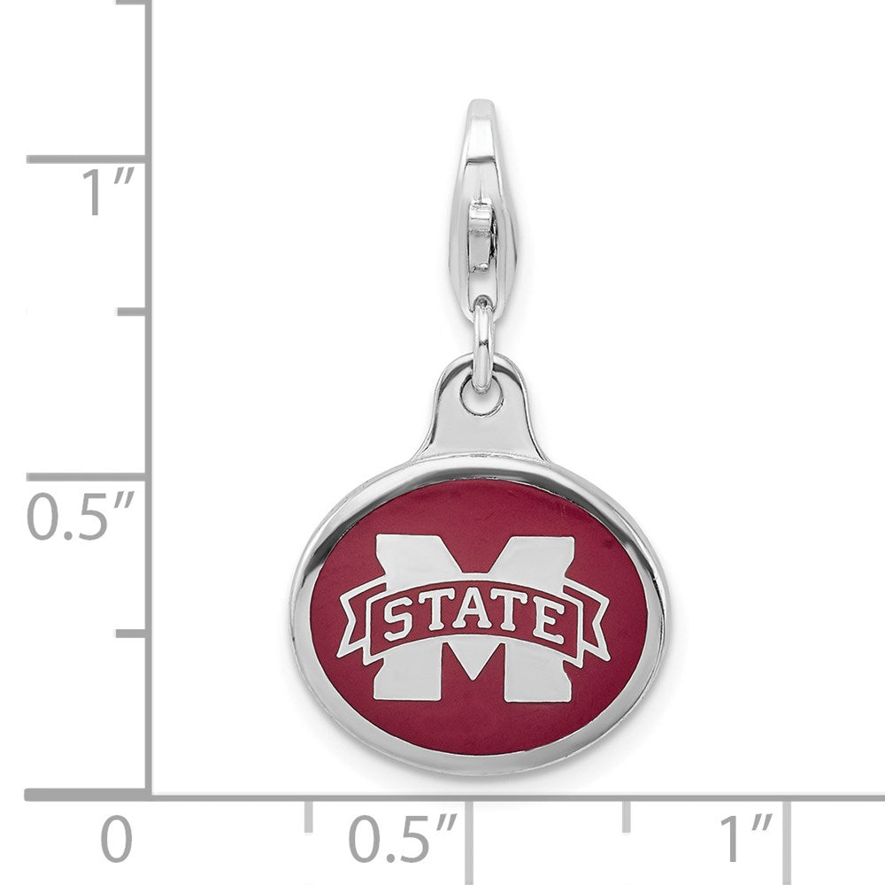 Amore La Vita Sterling Silver Rhodium-plated Polished Enameled Mississippi State University Charm with Fancy Lobster Clasp