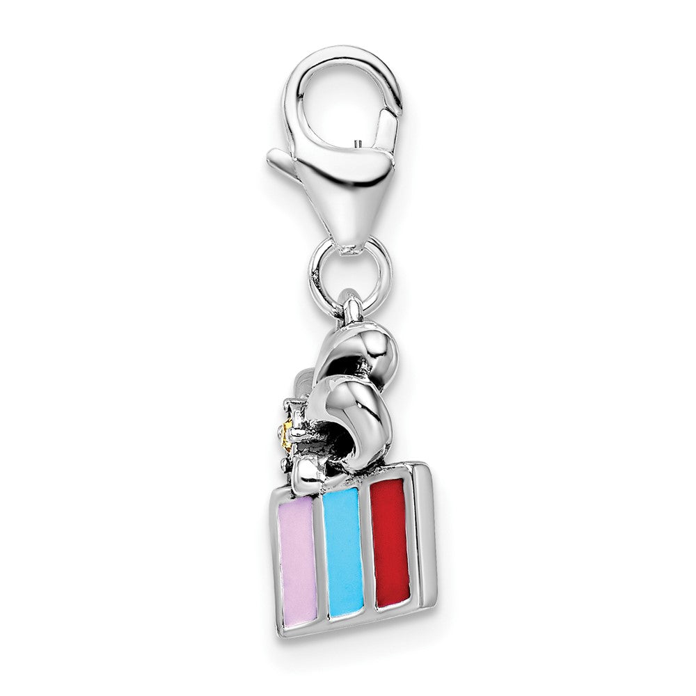 Amore La Vita Sterling Silver Rhodium-plated Polished Yellow Crystal Enameled Present Charm with Fancy Lobster Clasp