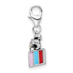 Amore La Vita Sterling Silver Rhodium-plated Polished Yellow Crystal Enameled Present Charm with Fancy Lobster Clasp