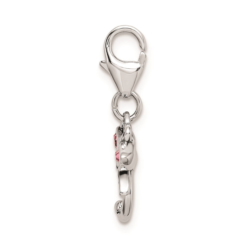 Amore La Vita Sterling Silver Rhodium-plated Polished Pink Crystal Dragonfly Charm with Fancy Lobster Clasp