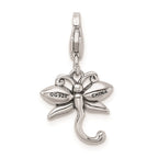 Amore La Vita Sterling Silver Rhodium-plated Polished Pink Crystal Dragonfly Charm with Fancy Lobster Clasp