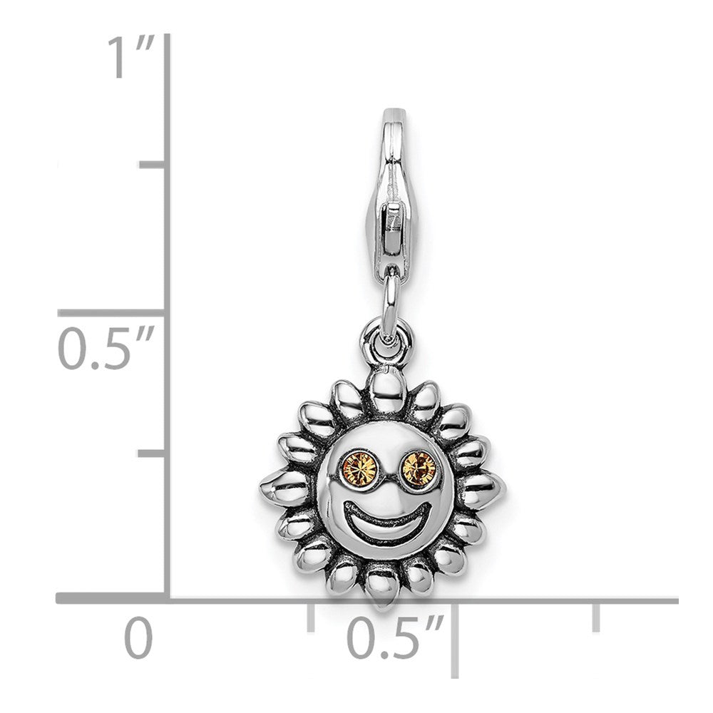Amore La Vita Sterling Silver Rhodium-plated Polished 3-D Yellow Crystal Sun Charm with Fancy Lobster Clasp