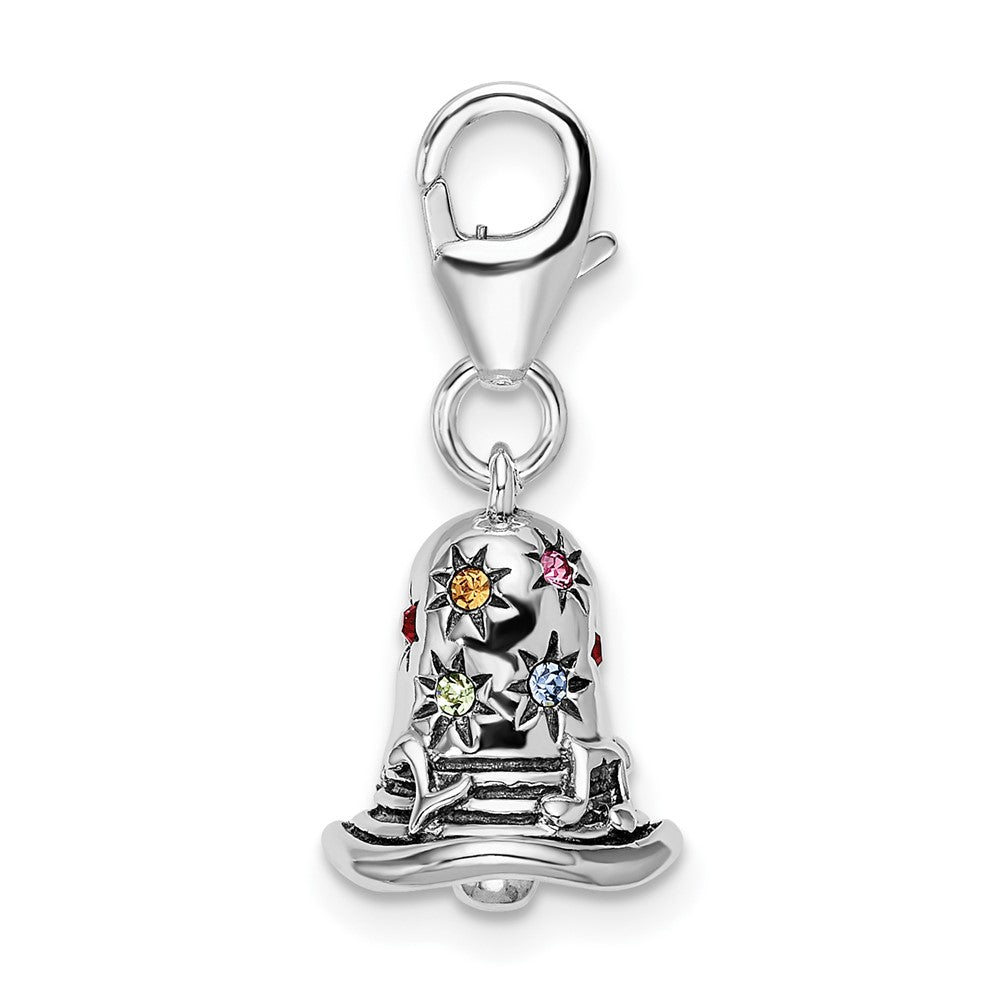 Amore La Vita Sterling Silver Rhodium-plated Polished 3-D Pink Red Blue Yellow and Green Crystal Bell Charm with Fancy Lobster Clasp
