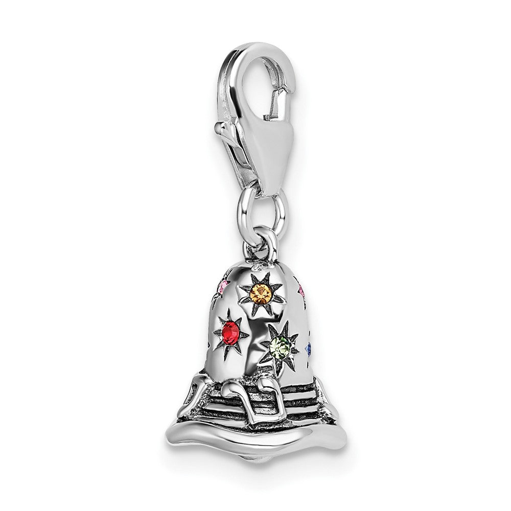 Amore La Vita Sterling Silver Rhodium-plated Polished 3-D Pink Red Blue Yellow and Green Crystal Bell Charm with Fancy Lobster Clasp
