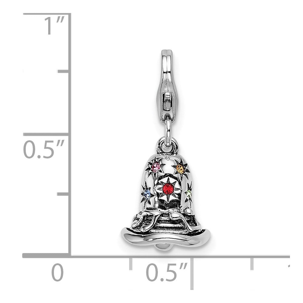 Amore La Vita Sterling Silver Rhodium-plated Polished 3-D Pink Red Blue Yellow and Green Crystal Bell Charm with Fancy Lobster Clasp