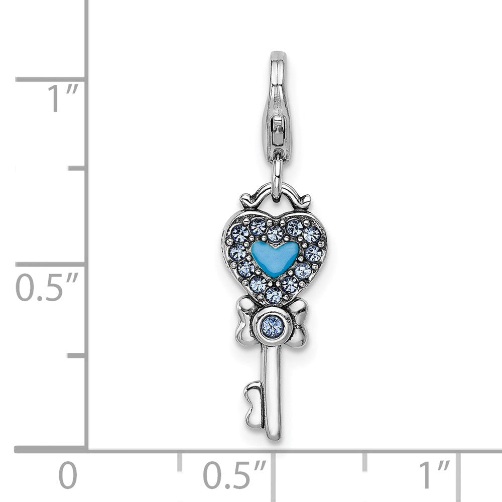 Amore La Vita Sterling Silver Rhodium-plated Polished 3-D Pink and Blue Crystal Enameled Reversible Heart Key Charm with Fancy Lobster Clasp