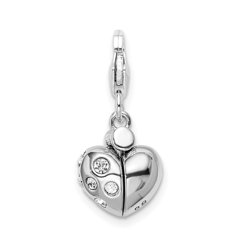 Amore La Vita Sterling Silver Rhodium-plated Polished 3-D Crystal Enameled Heart Opens Charm with Fancy Lobster Clasp