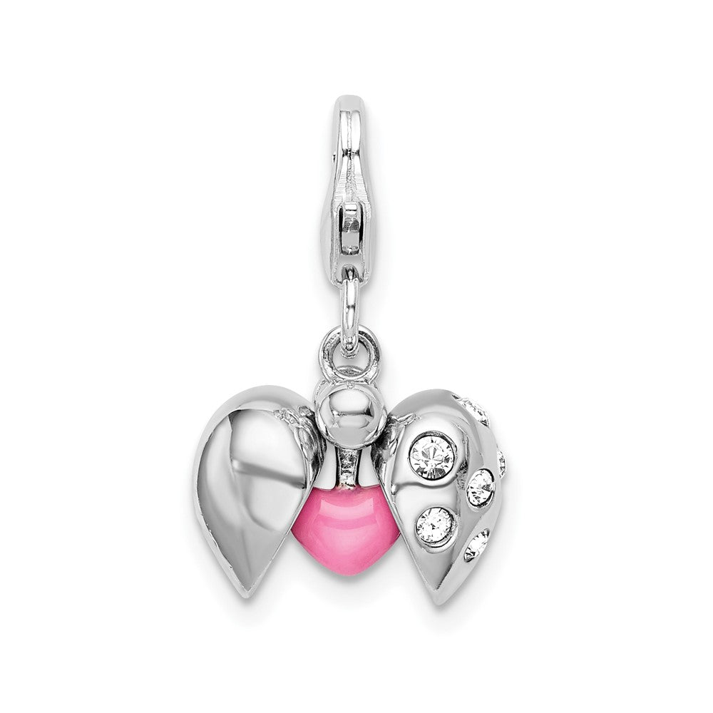 Amore La Vita Sterling Silver Rhodium-plated Polished 3-D Crystal Enameled Heart Opens Charm with Fancy Lobster Clasp