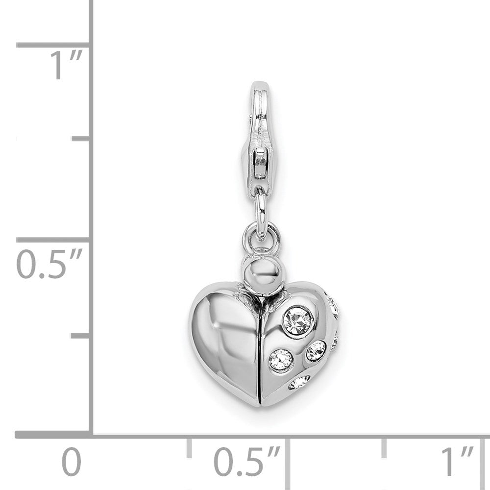 Amore La Vita Sterling Silver Rhodium-plated Polished 3-D Crystal Enameled Heart Opens Charm with Fancy Lobster Clasp