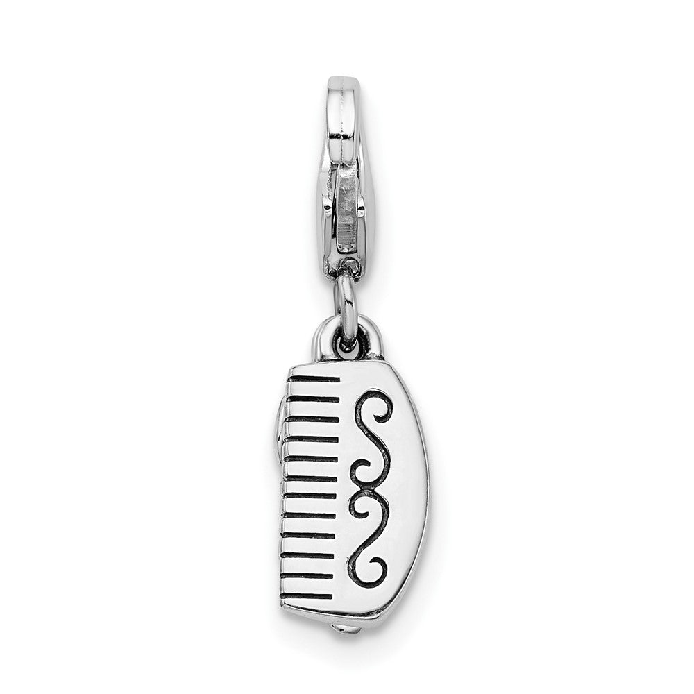 Amore La Vita Sterling Silver Rhodium-plated Polished 3-D Pink Crystal Comb and Mirror Charm with Fancy Lobster Clasp