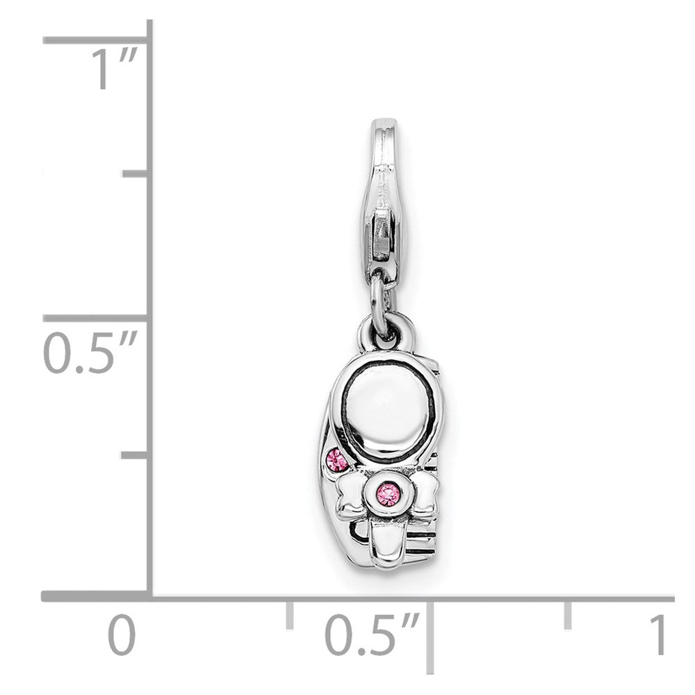 Amore La Vita Sterling Silver Rhodium-plated Polished 3-D Pink Crystal Comb and Mirror Charm with Fancy Lobster Clasp