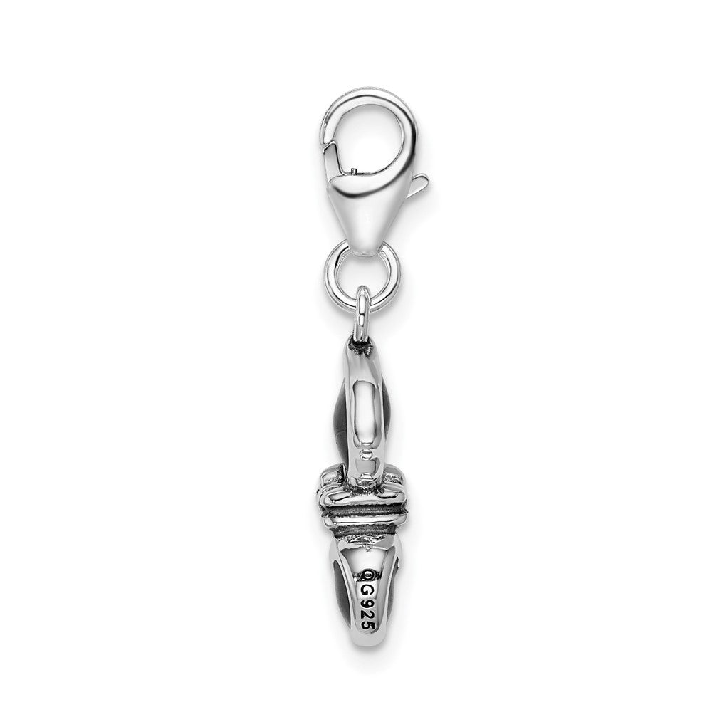 Amore La Vita Sterling Silver Rhodium-plated Polished 3-D Black Enameled Cat Charm with Fancy Lobster Clasp