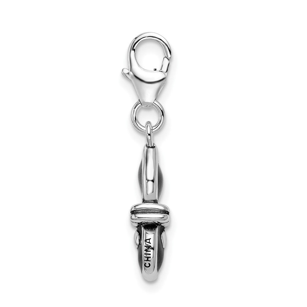 Amore La Vita Sterling Silver Rhodium-plated Polished 3-D Black Enameled Cat Charm with Fancy Lobster Clasp
