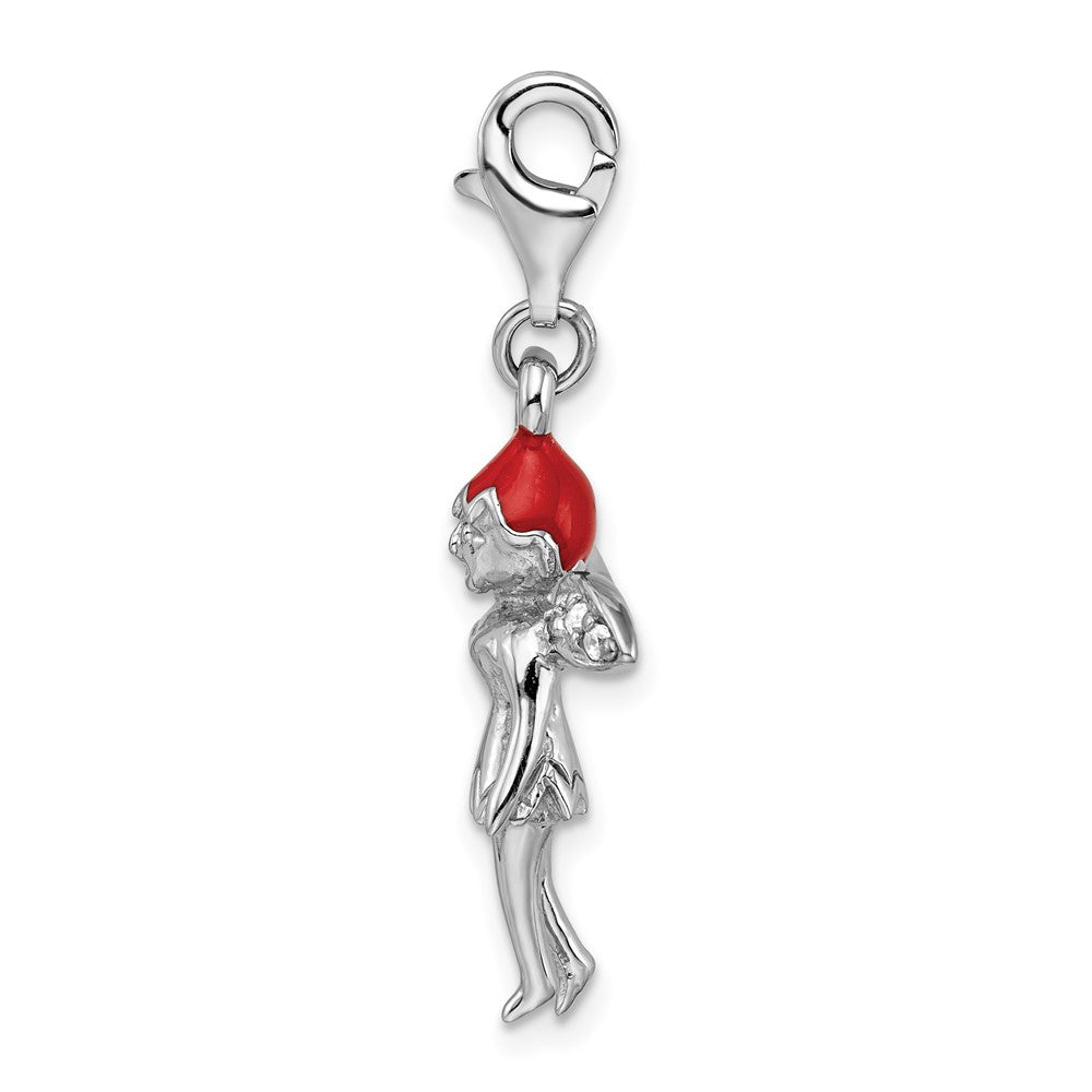 Amore La Vita Sterling Silver Rhodium-plated Polished 3-D Enameled with CZ Fairy Charm with Fancy Lobster Clasp