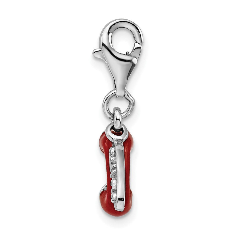 Amore La Vita Sterling Silver Rhodium-plated Polished 3-D Enameled CALL ME Phone Lobster Clasp Charm
