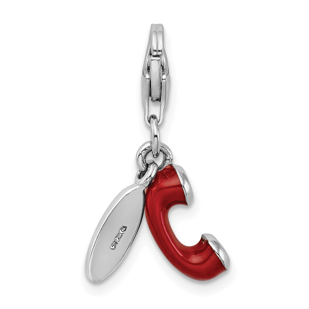 Amore La Vita Sterling Silver Rhodium-plated Polished 3-D Enameled CALL ME Phone Lobster Clasp Charm