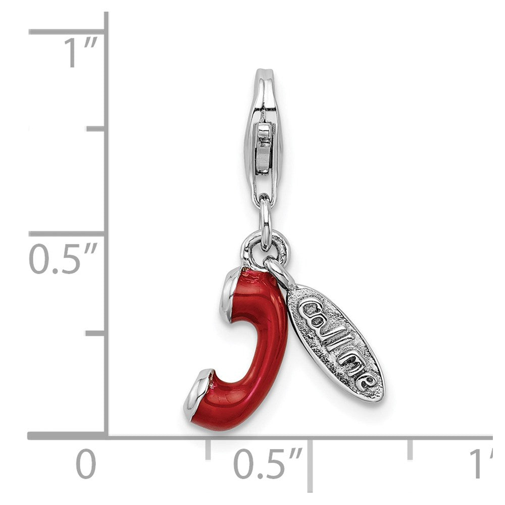 Amore La Vita Sterling Silver Rhodium-plated Polished 3-D Enameled CALL ME Phone Lobster Clasp Charm