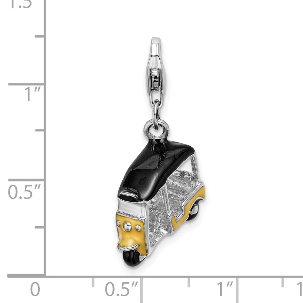 Amore La Vita Sterling Silver Rhodium-plated 3-D Polished Enameled Yellow Golf Cart Charm with Fancy Lobster Clasp