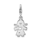 Amore La Vita Sterling Silver Rhodium-plated Polished CZ Little Girl with Cut-out Heart Charm with Fancy Lobster Clasp
