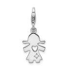 Amore La Vita Sterling Silver Rhodium-plated Polished CZ Little Girl with Cut-out Heart Charm with Fancy Lobster Clasp