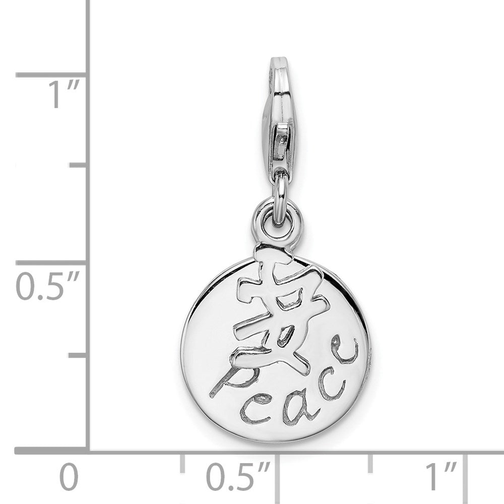 Amore La Vita Sterling Silver Rhodium-plated Polished PEACE Charm with Fancy Lobster Clasp