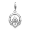 Amore La Vita Sterling Silver Rhodium-plated Polished Clear CZ Claddagh Charm with Fancy Lobster Clasp
