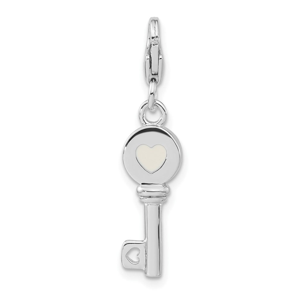 Sterling Silver Rhodium-plated 3-D Enameled Key w/Lobster Clasp Charm