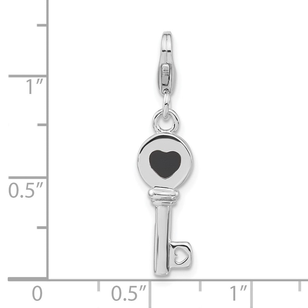 Sterling Silver Rhodium-plated 3-D Enameled Key w/Lobster Clasp Charm