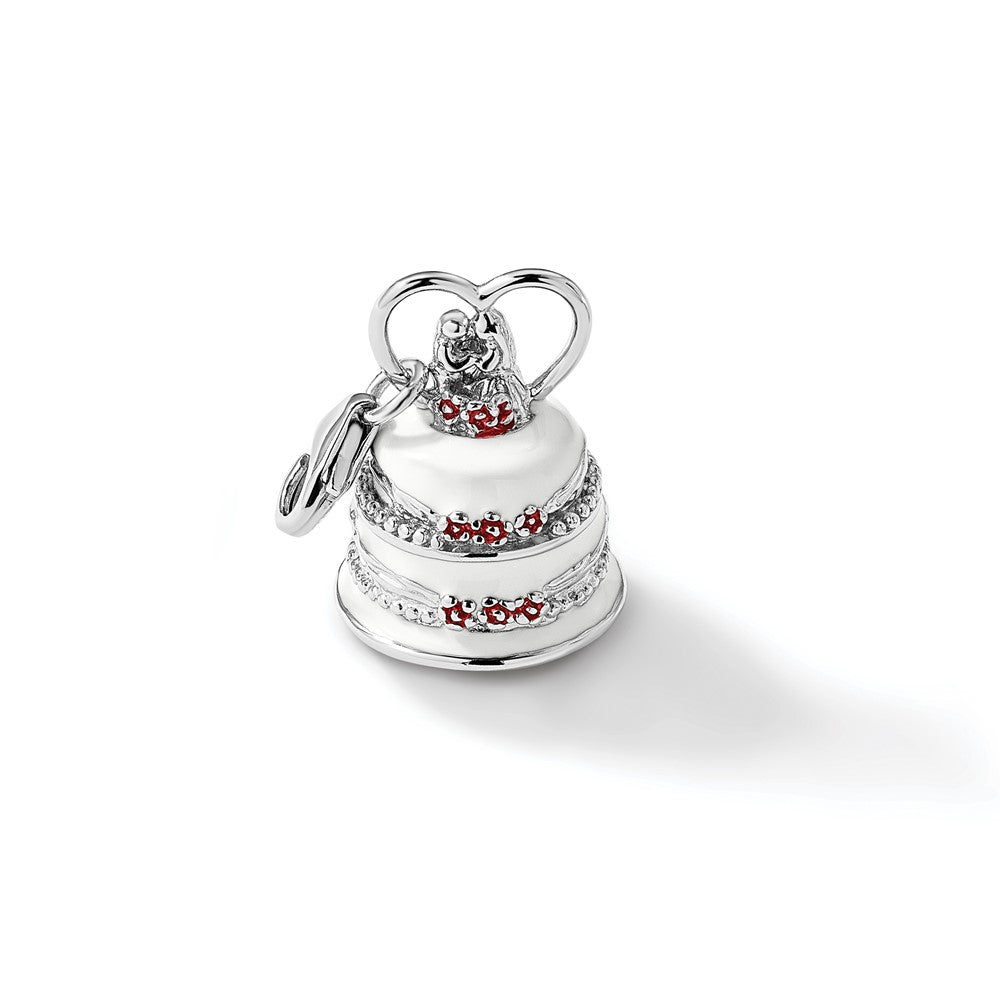 Amore La Vita Sterling Silver Rhodium-plated Polished 3-D Enameled Wedding Cake Charm with Fancy Lobster Clasp