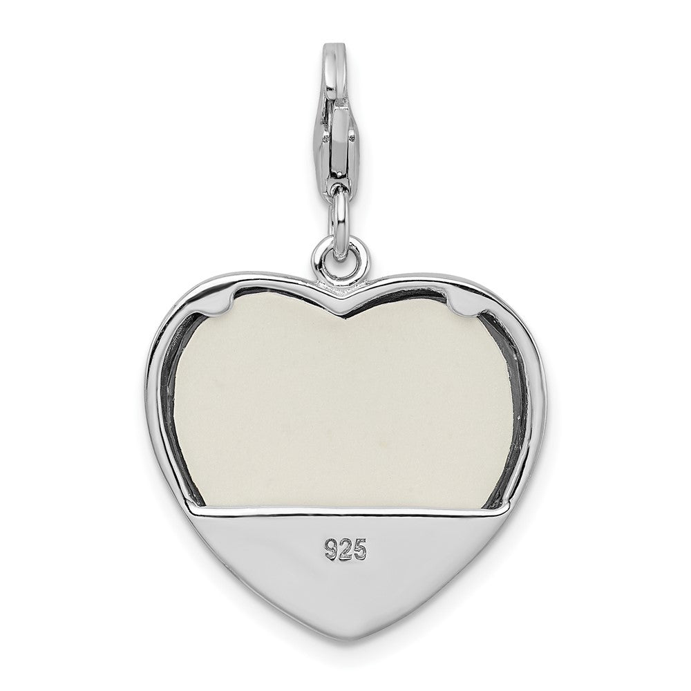 Amore La Vita Sterling Silver Rhodium-plated Polished Blue Enameled MOM Photo Charm with Fancy Lobster Clasp