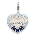 Amore La Vita Sterling Silver Rhodium-plated Polished Blue Enameled MOM Photo Charm with Fancy Lobster Clasp