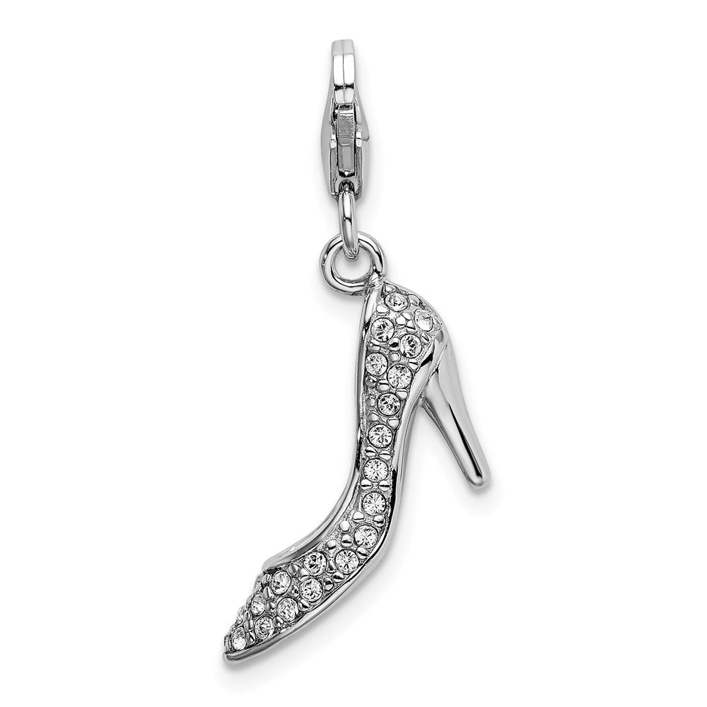 Amore La Vita Sterling Silver Rhodium-plated Polished 3-D Crystal High Heel Charm with Fancy Lobster Clasp