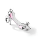 Amore La Vita Sterling Silver Rhodium-plated Polished 3-D Pink Enameled Bow-top High Heel Charm with Fancy Lobster Clasp