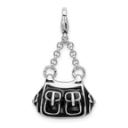 Amore La Vita Sterling Silver Rhodium-plated Polished 3-D Black Enameled Handbag Charm with Fancy Lobster Clasp