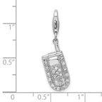 Amore La Vita Sterling Silver Rhodium-plated Polished 3-D Moveable CZ Flip Cell Phone Charm with Fancy Lobster Clasp