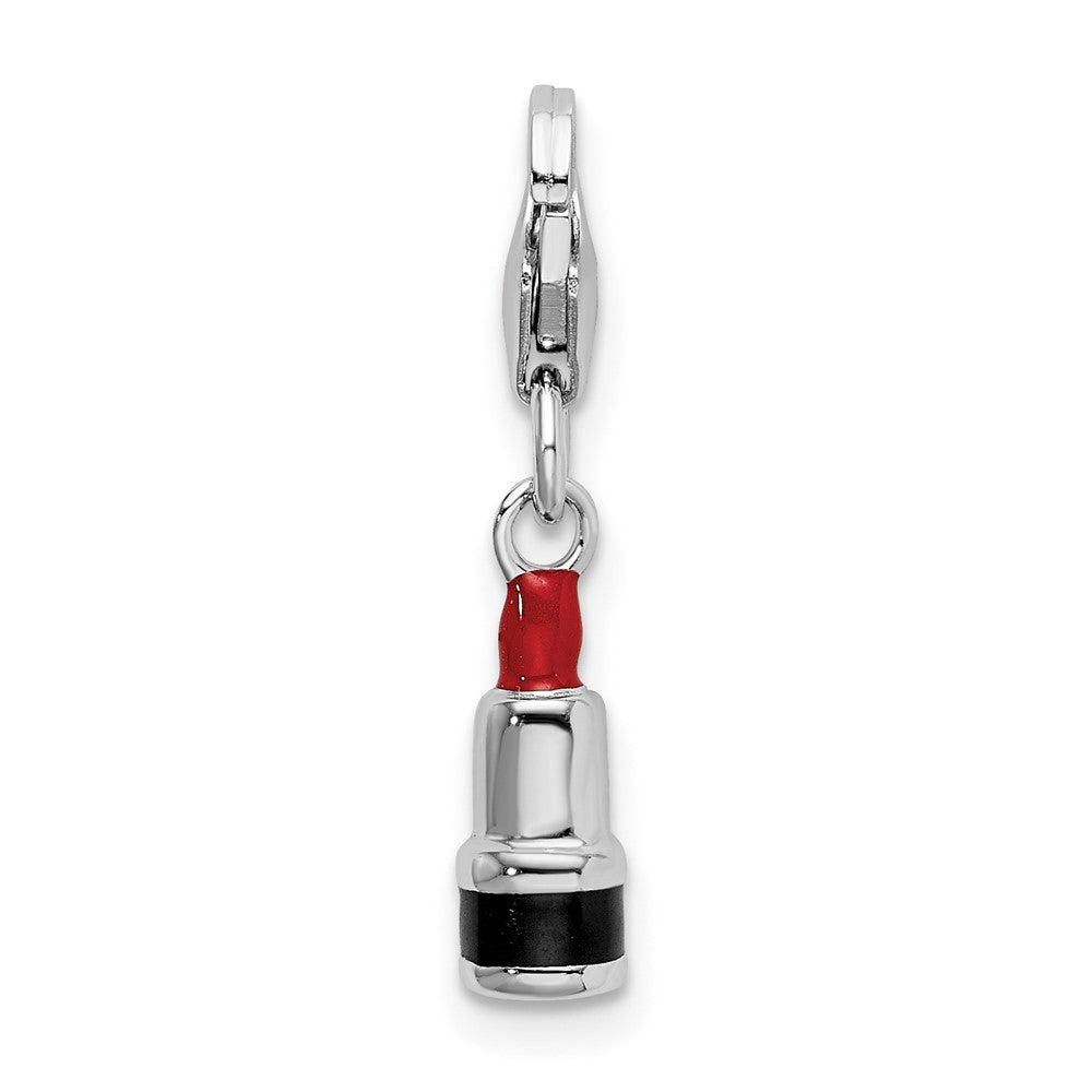 Amore La Vita Sterling Silver Rhodium-plated Polished 3-D Enameled Red Lipstick Charm with Fancy Lobster Clasp