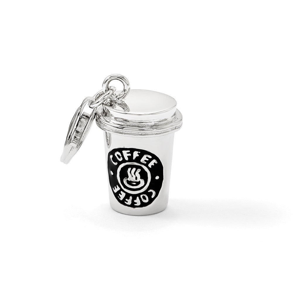 Amore La Vita Sterling Silver Rhodium-plated Polished 3-D Enameled To Go Coffee Cup Charm with Fancy Lobster Clasp