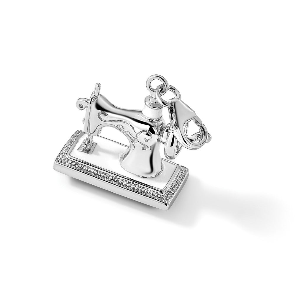 Amore La Vita Sterling Silver Rhodium-plated Polished 3-D Enameled Sewing Machine Charm with Fancy Lobster Clasp