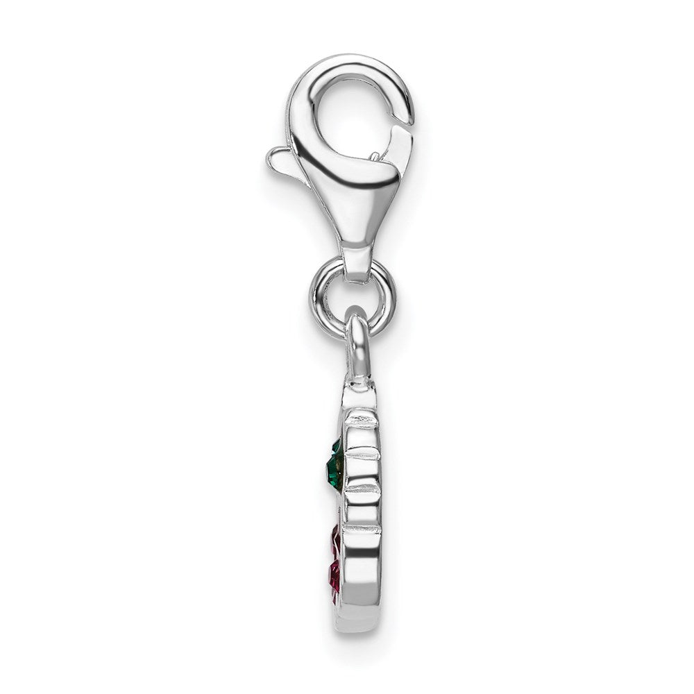 Sterling Silver Rhodium-plated Crystal Cherries w/Lobster Clasp Charm