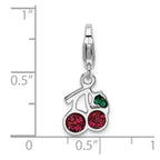 Sterling Silver Rhodium-plated Crystal Cherries w/Lobster Clasp Charm