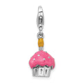 Amore La Vita Sterling Silver Rhodium-plated Polished 3-D Enameled Cupcake and Candle Charm with Fancy Lobster Clasp