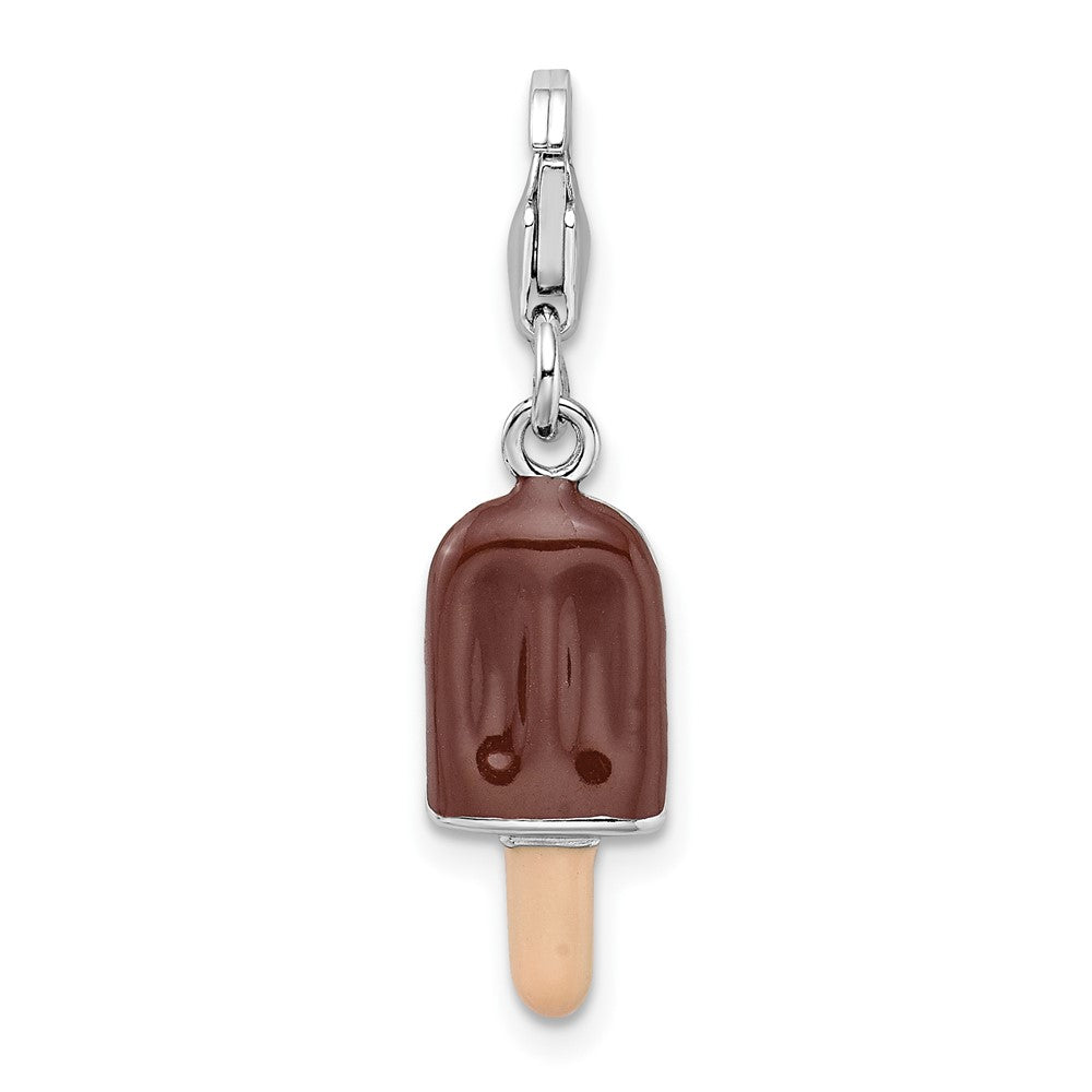 Amore La Vita Sterling Silver Rhodium-plated Polished 3-D Enameled Fudge Bar Charm with Fancy Lobster Clasp