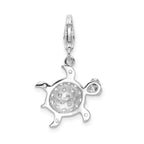 Amore La Vita Sterling Silver Rhodium-plated Polished CZ Sea Turtle Charm with Fancy Lobster Clasp