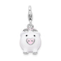 Amore La Vita Sterling Silver Rhodium-plated Polished 3-D Enameled Pig Charm with Fancy Lobster Clasp