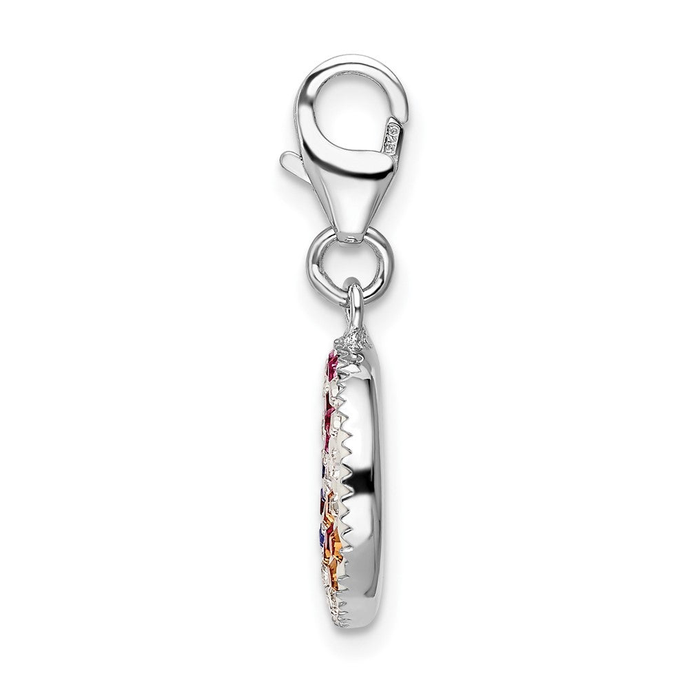 Amore La Vita Sterling Silver Rhodium-plated Polished Pink Red Blue White Yellow Crystal Floral Pattern Disc Charm with Fancy Lobster Clasp