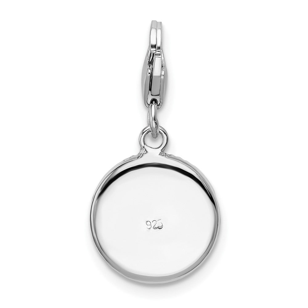 Amore La Vita Sterling Silver Rhodium-plated Polished Pink Red Blue White Yellow Crystal Floral Pattern Disc Charm with Fancy Lobster Clasp