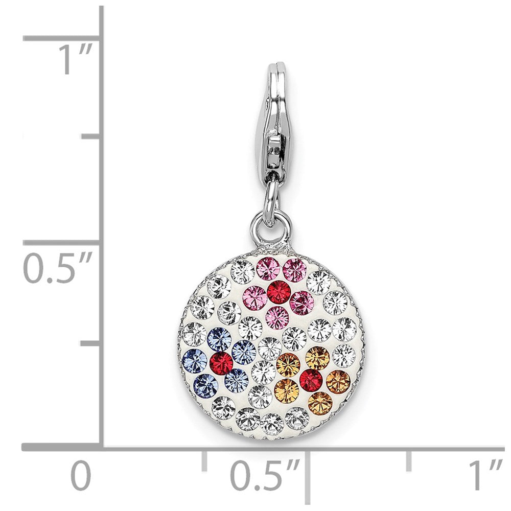 Amore La Vita Sterling Silver Rhodium-plated Polished Pink Red Blue White Yellow Crystal Floral Pattern Disc Charm with Fancy Lobster Clasp